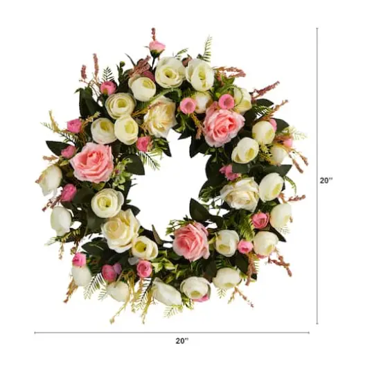 20" White & Pink Rose Wreath {5}