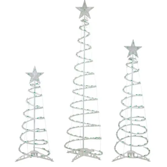 Green Lighted Spiral Christmas Trees Set {1}