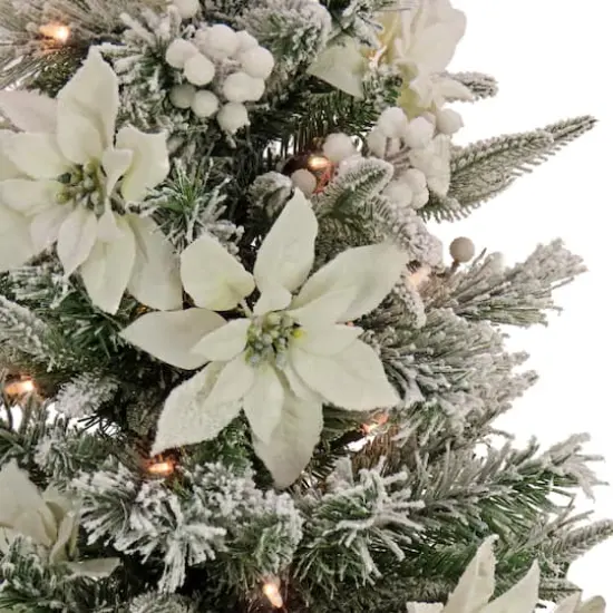 3ft. Pre-Lit Frosted Colonial Poinsettia Artificial Christmas Tree, Clear Lights {4}