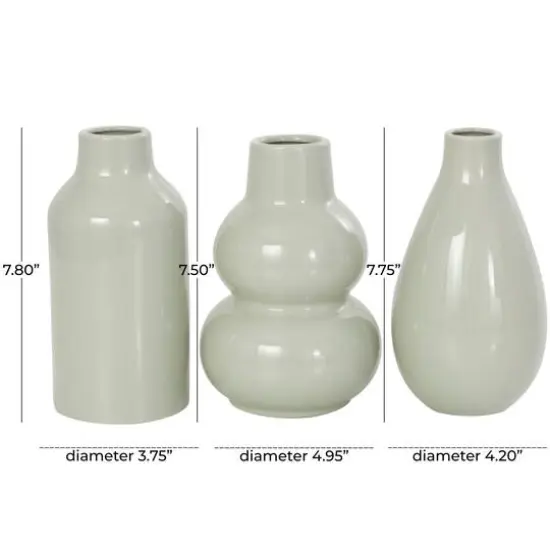 8" Green Ceramic Minimalistic Rounded Vase Set {8}