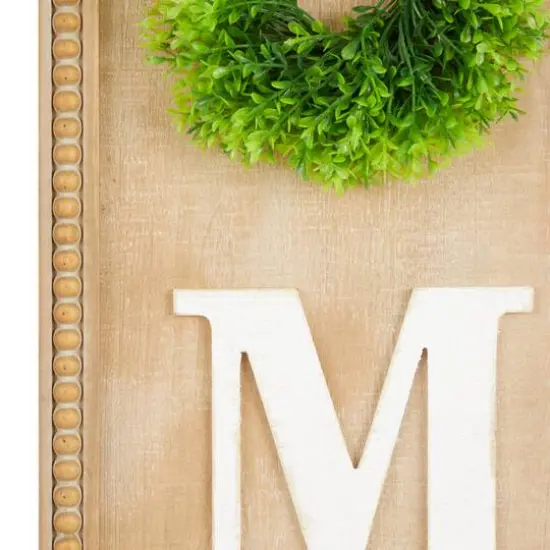 3.5ft. Light Brown Decorative Sign with Beaded Frame and Green Wreath {4}