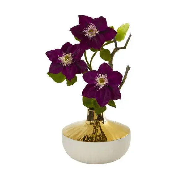 16" Anemone Arrangement in Gold & Cream Elegant Vase Purple {1}