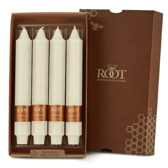 Root Candles 9" Unscented Smooth Collenette Taper Candles, 4ct. Ivory {1}