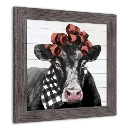 Country Curlers Cow Western Framed Print Gray {3}