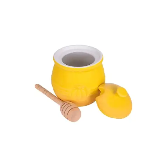 Hello Honey&reg; 4.3" Yellow Ceramic Honey Pot & Wood Dipper {2}