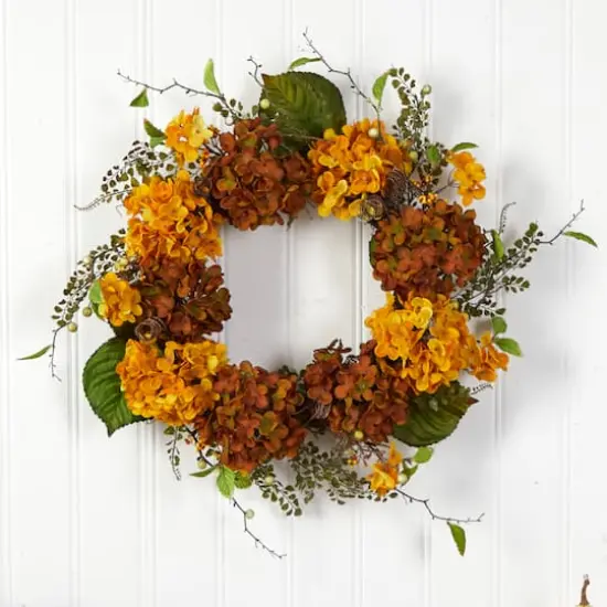 24" Hydrangea Artificial Autumn Wreath {4}