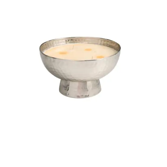 White Wax Jasmine Scented Candle with Elevated Wide Hammered Silver Container {3}