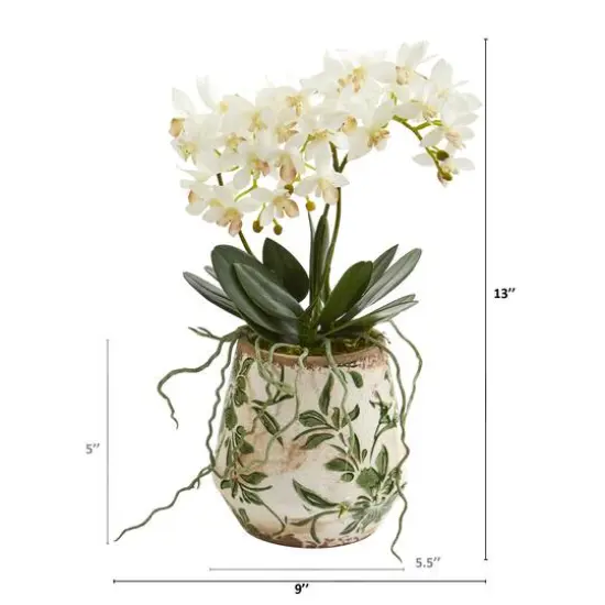 13" Mini Orchid Phalaenopsis Artificial Arrangement in Floral Vase {3}