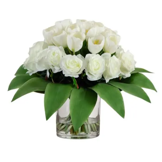 Wedding Collection 20in. Artificial Roses and Tulips Arrangement in Glass Vase {1}