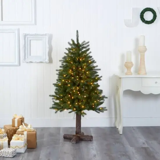 5ft. Pre-Lit Napa Valley Pine Artificial Christmas Tree with Warm White LED Lights on a Faux Wood Stand {6}