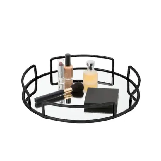 Home Details Matte Black Modern Round Design Mirror Vanity Tray {3}