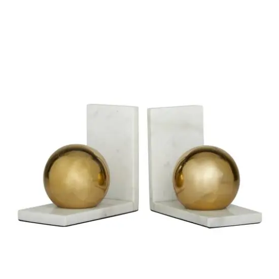 CosmoLiving by Cosmopolitan 6" Metallic Sphere & Marble Bookend Set Gold/White {3}