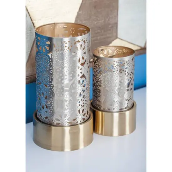 Set of 2" Gold Metal Eclectic Lantern, 8", 10" {9}