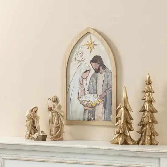 Glitzhome&reg; 19.75" Wooden Gold Foil Nativity Scene Wall Decor {4}