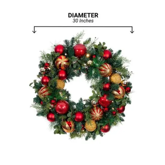 Village Lighting 30" Pre-Lit Christmas Classic Wreath, Clear LED Lights {11}