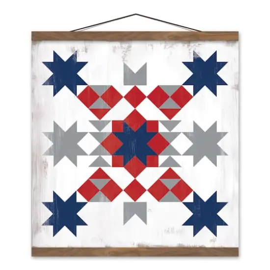 Americana Patchwork Teak Hanging Canvas {1}