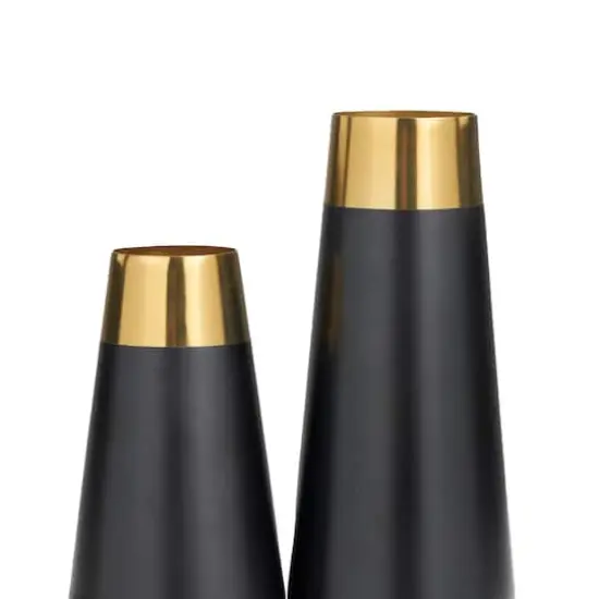 Black Stainless Steel Vase with Gold Rims Set {4}
