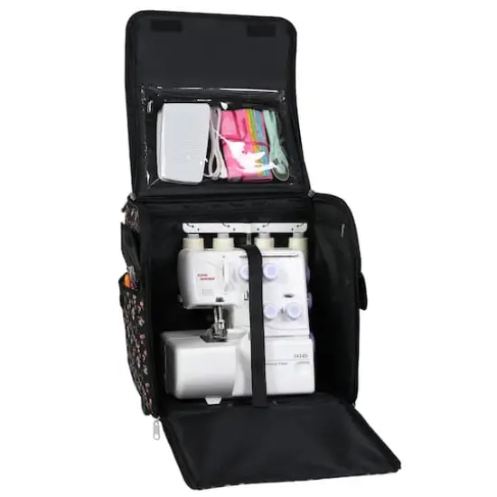 Everything Mary Black Floral Serger Machine Rolling Storage Case {5}