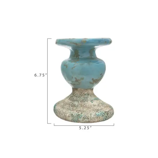 Hello Honey&reg; 7'' Blue Distressed Terracotta Pillar Candle Holder {3}