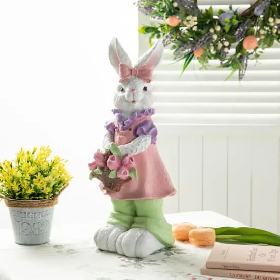 Glitzhome&reg; 17.5" Easter Bunny Girl with Flower Basket Table D&eacute;cor {4}