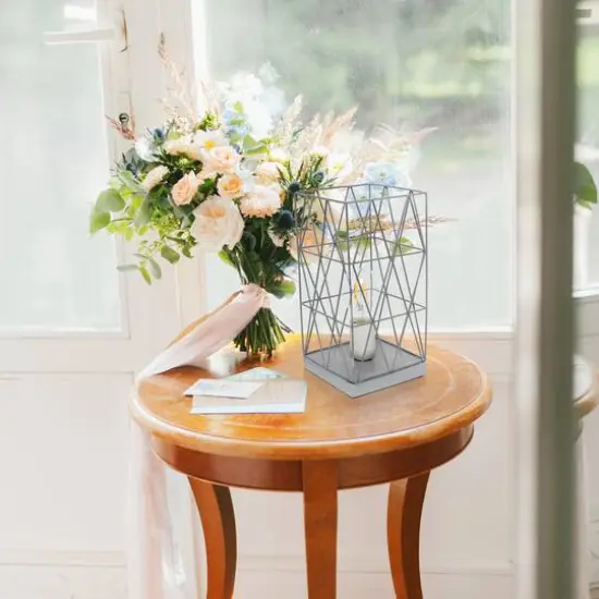 Simple Designs 10" Geometric Square Metal Table Lamp Gray {6}