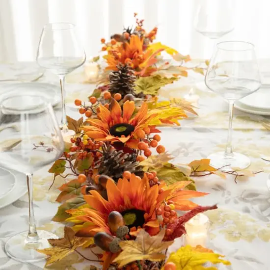 Glitzhome&reg; 6ft. Fall Sunflower, Maple Leaf & Berry Garland {5}