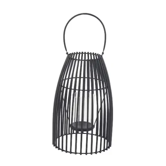 16" Black Iron Contemporary Candle Holder Lantern {3}