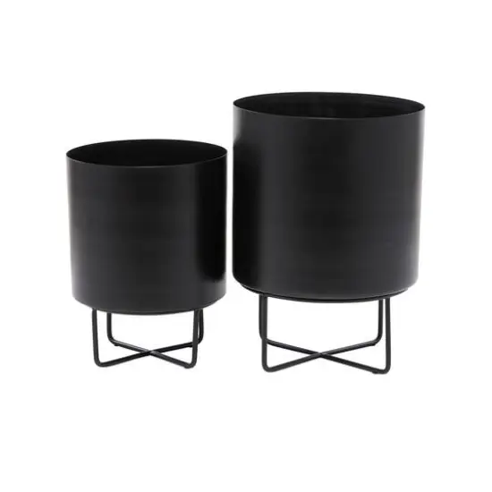 Black Modern Planter, Set of 2" 16", 13" {8}