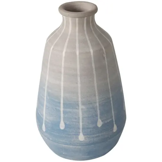 14" Blue & Gray Ombre Ceramic Abstract Drip Vase {5}