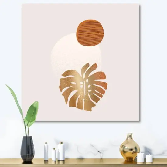 Designart - Tropical Palm Leaf & Abstract Geometry Shapes II - Modern Canvas Wall Art Print {1}