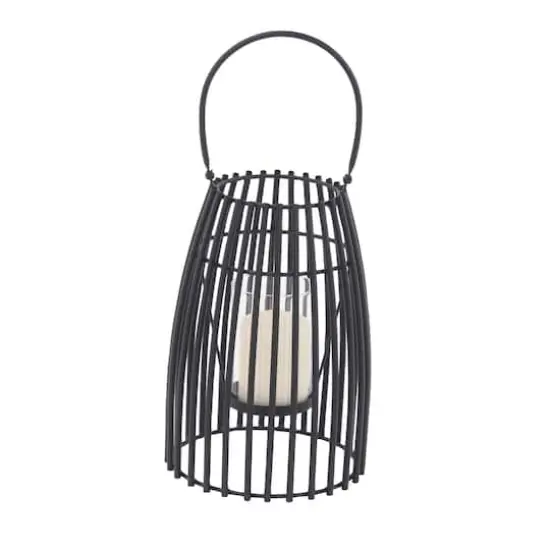 12" Black Iron Contemporary Candle Holder Lantern {1}