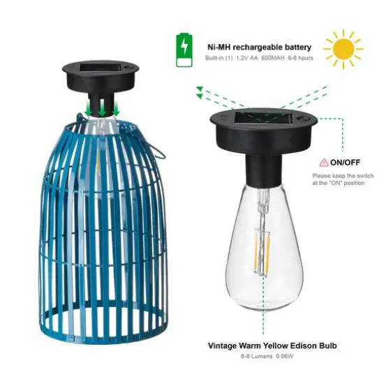 Glitzhome&reg; 9.75" Metal Woven Solar Powered Hanging Lantern, 2ct. Blue {7}