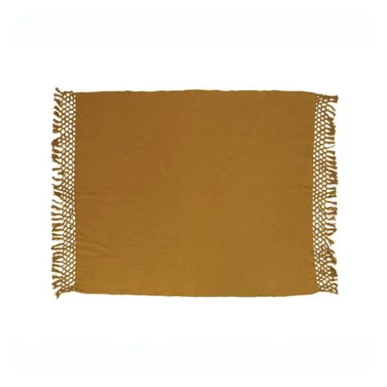 Hello Honey® Mustard Yellow Woven Cotton Throw with Crochet Fringe {1}