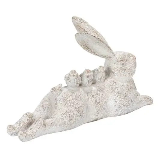 Hello Honey&reg; 16.5" Decorative Resting Rabbit with Birds Figurine White {11}