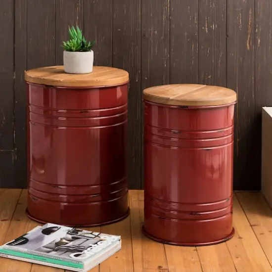Glitzhome&reg; Metal Storage Accent Table with Solid Wood Lid Set Red {3}