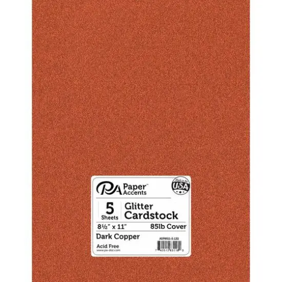 PA Paper™ Accents 8.5" x 11" 85lb. Glitter Cardstock, 5 Sheets Dark Copper {1}