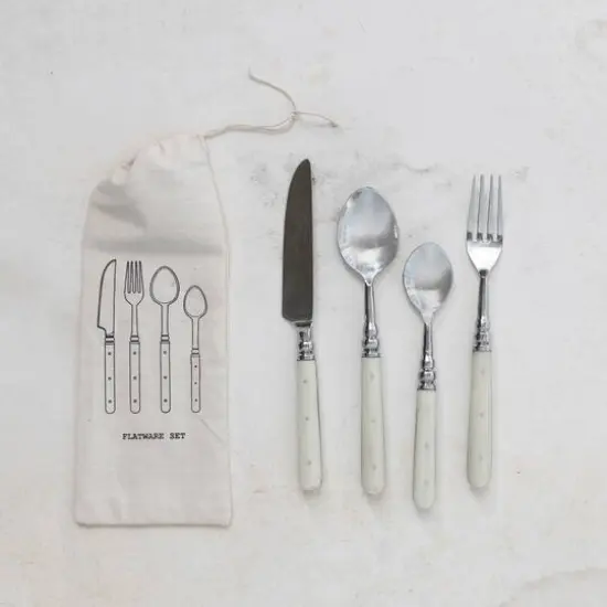 Hello Honey&reg; Cream Farmhouse Stainless Steel Cutlery Set in Drawstring Bag {4}
