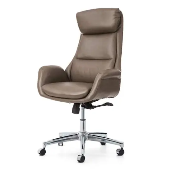 Glitzhome&reg; Mid-Century Modern Faux Leather Adjustable High Back Swivel Office Chair Brownish Gray {1}
