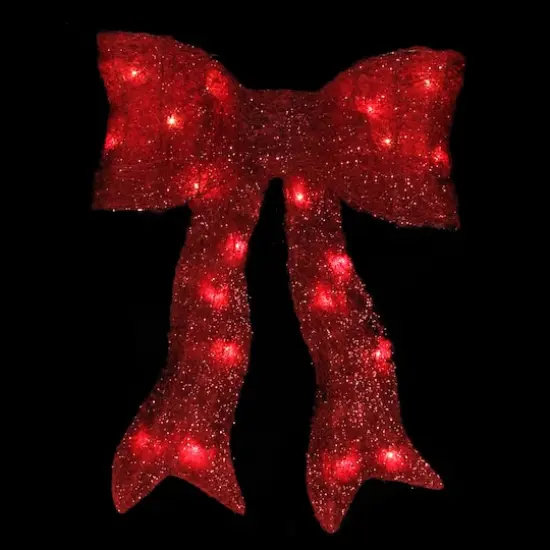 24" Sparkling Red Lighted Bow Christmas Outdoor Decoration {3}