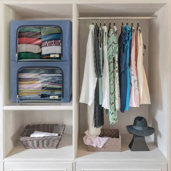 Sorbus Foldable & Stackable Storage Bags with Windows Set Blue {5}