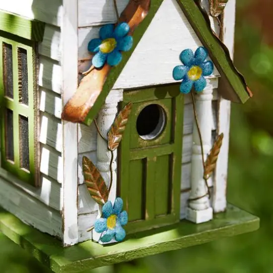 Glitzhome&reg; 20" White & Green Distressed Wood 3-Story Villa Birdhouse {8}