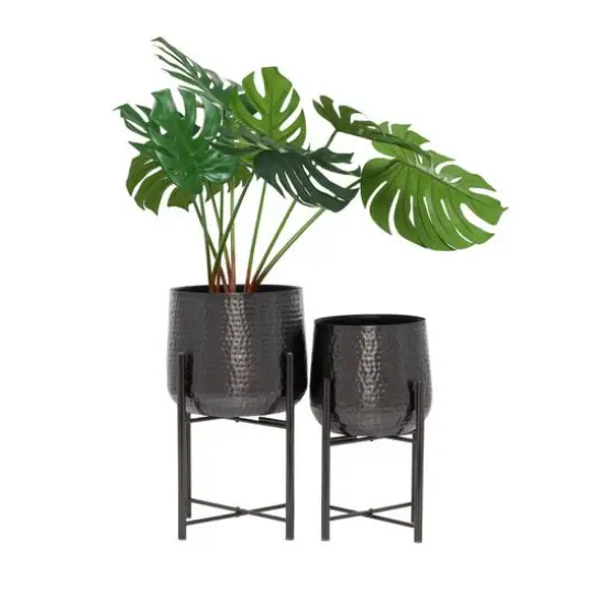 Black Modern Planter, Set of 2" 19", 17" {1}