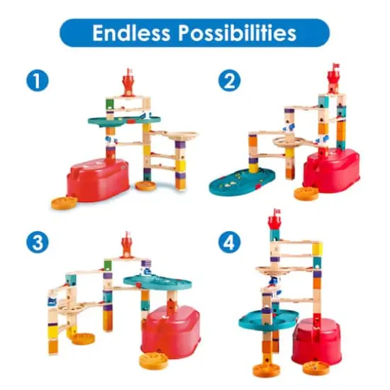 Hape Quadrilla Stack Track Bucket Wooden Marble Run Construction Set {4}