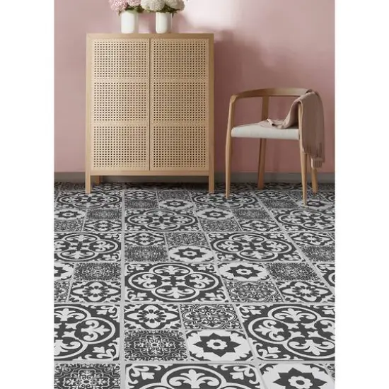 FloorPops Valencia Peel & Stick Floor Tiles, 6ct. Charcoal {7}