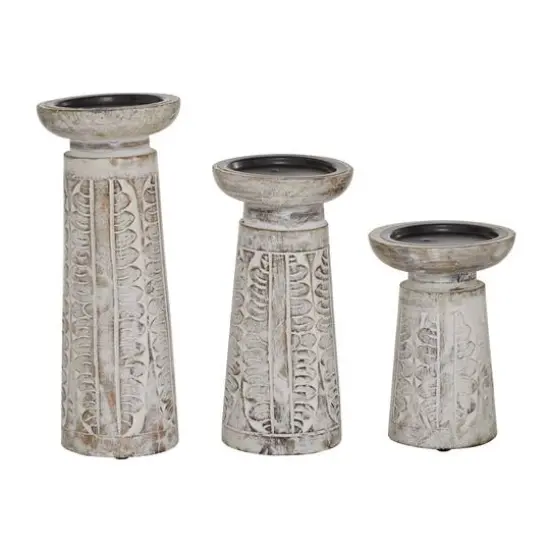 White Mango Wood Natural Candle Holder Set {6}