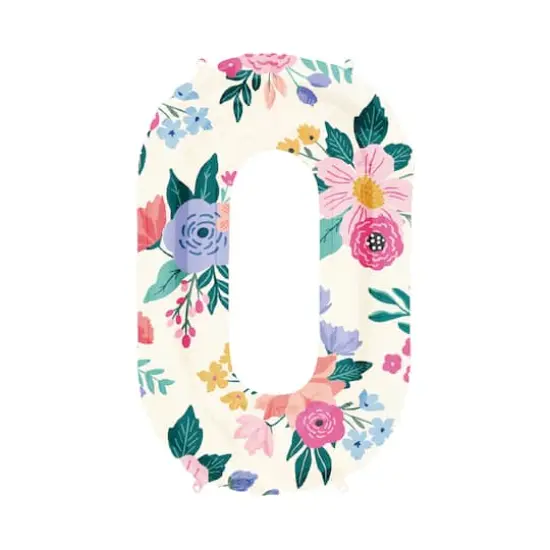 34" Floral Number Foil Balloon 0 {1}