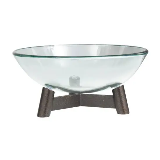 9" Clear Glass Serving Bowl with Bronze Hammered Y-Shaped Stand {5}