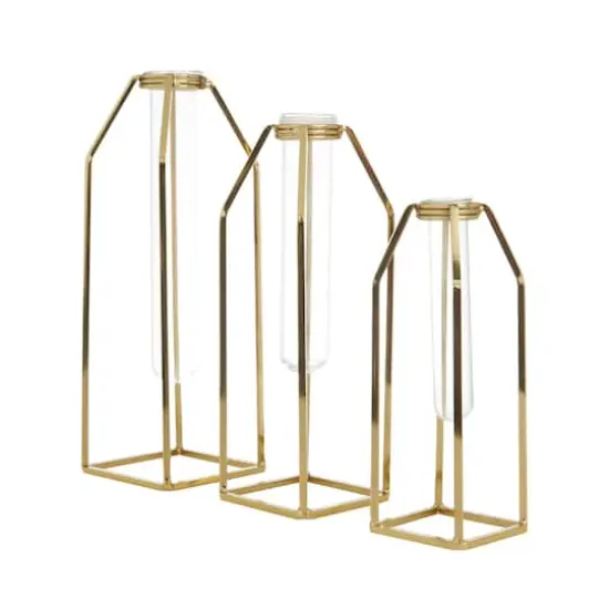 CosmoLiving by Cosmopolitan Set of 3 Gold Stainless Steel Glam Vase, 13" x 5" x 5" {4}