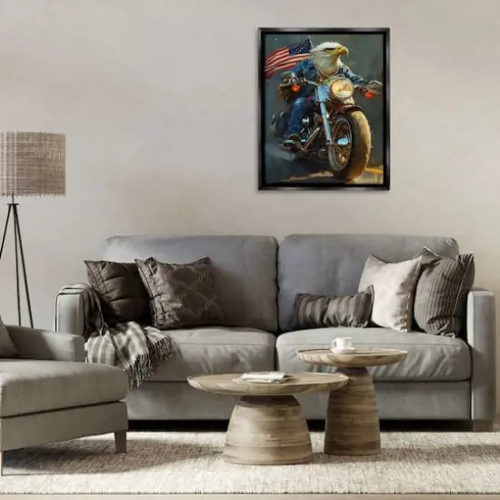 Stupell Industries Patriotic Eagle Motorcycle Floater Framed Art Black {3}