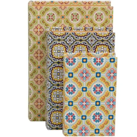 Arabesque Pattern Canvas Storage Book Box Set Yellow/Green/Blue/Orange {3}